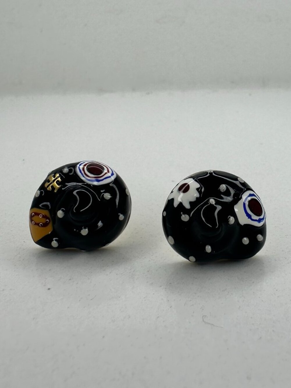 Tory Burch Black Printed Shell Stud Earrings